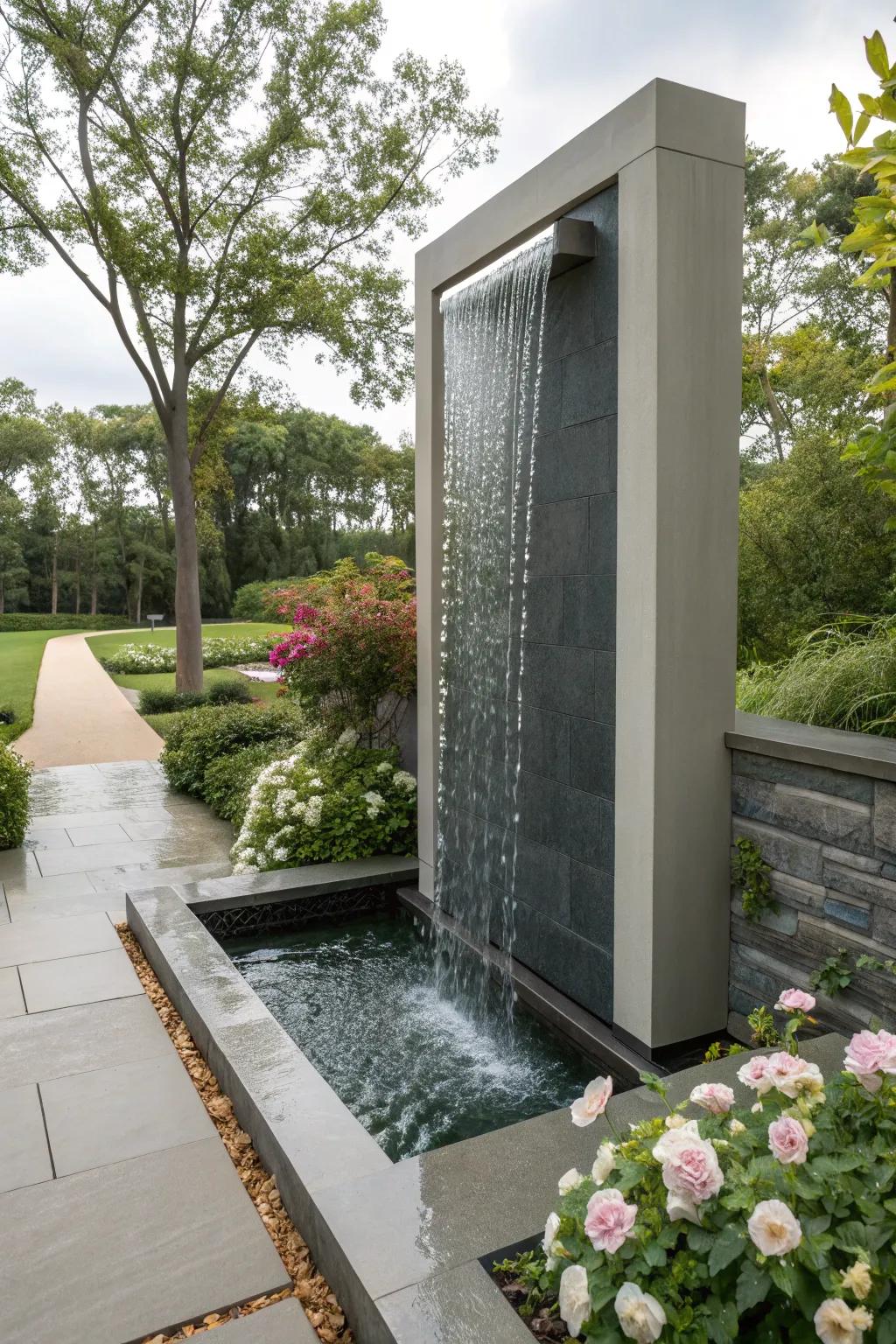 A vertical water wall introduces drama and modern style.