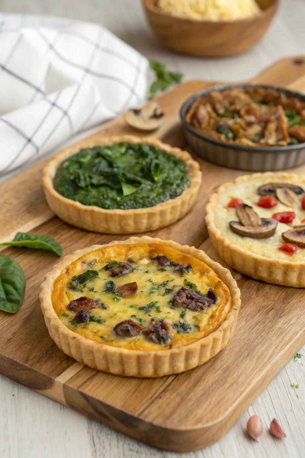 Delicious savory tartlets with a variety of fillings, perfect for a wedding breakfast.