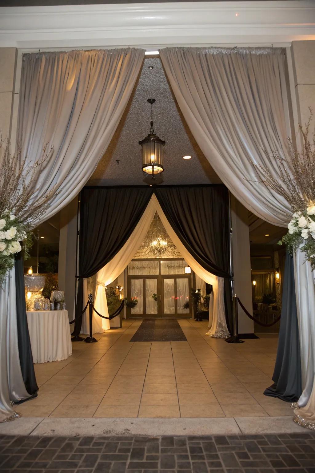 Make an stylish first impression with dramatic fabric at the entrance.