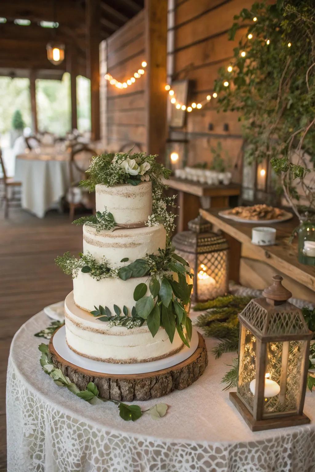 Cake with layers of lush foliage.