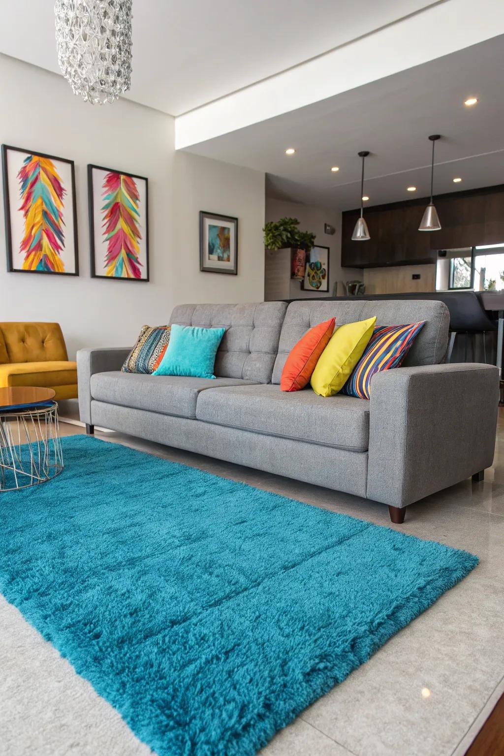Radiant azure carpets introduce a vibrant explosion of hue to your design.