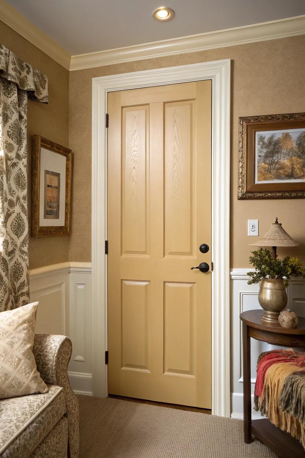 Cozy linen doors provide a harmonious and welcoming feel.