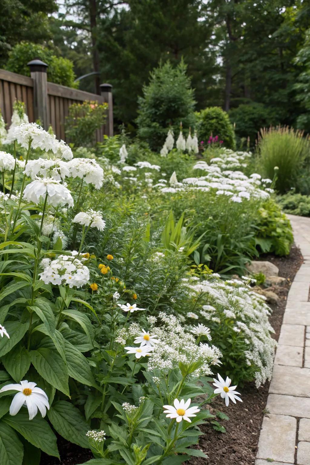 A selection of pale perennials ensures garden interest year-round.
