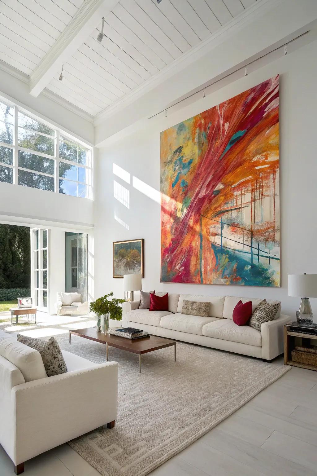 Large art pieces create a striking declaration in a white space.