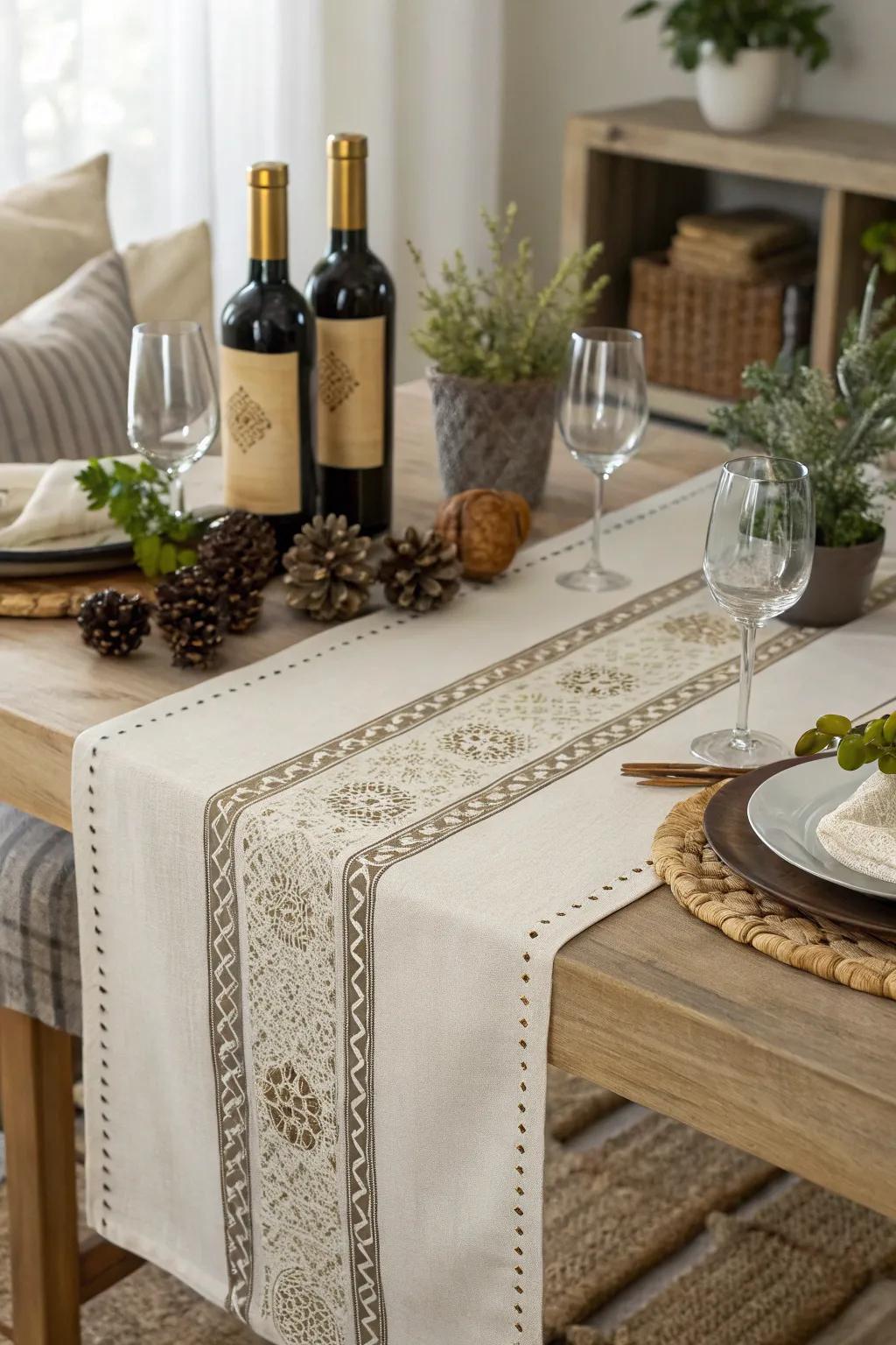 A stylish table overlay brings cohesion and elegance.