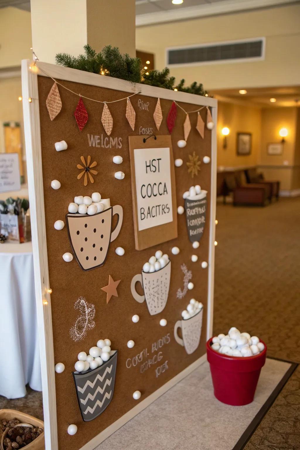 A warm beverage spot injects warmth and comfort into the winter bulletin board.