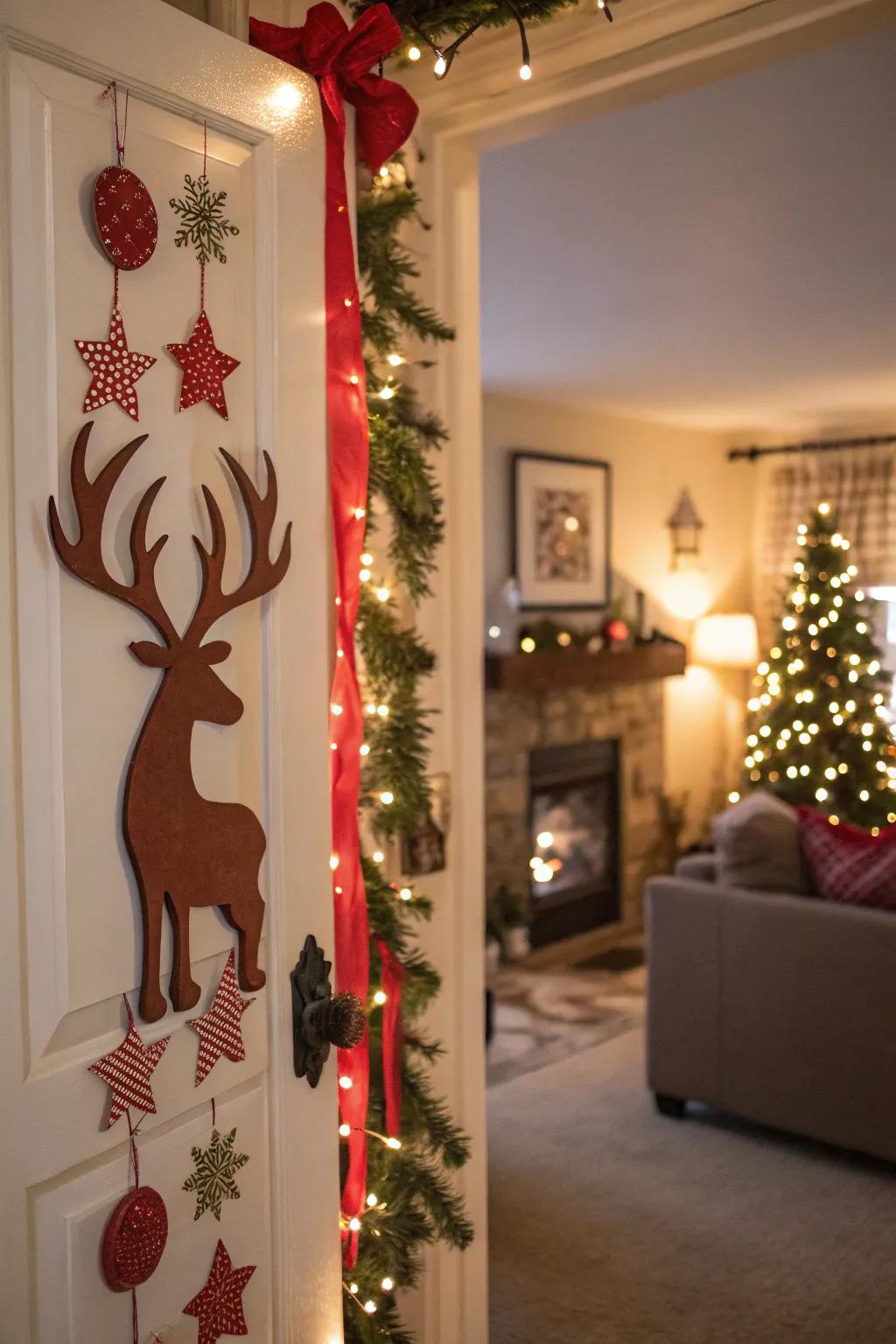 Engage in the caribou frolics alongside this celebratory entrance embellishment.
