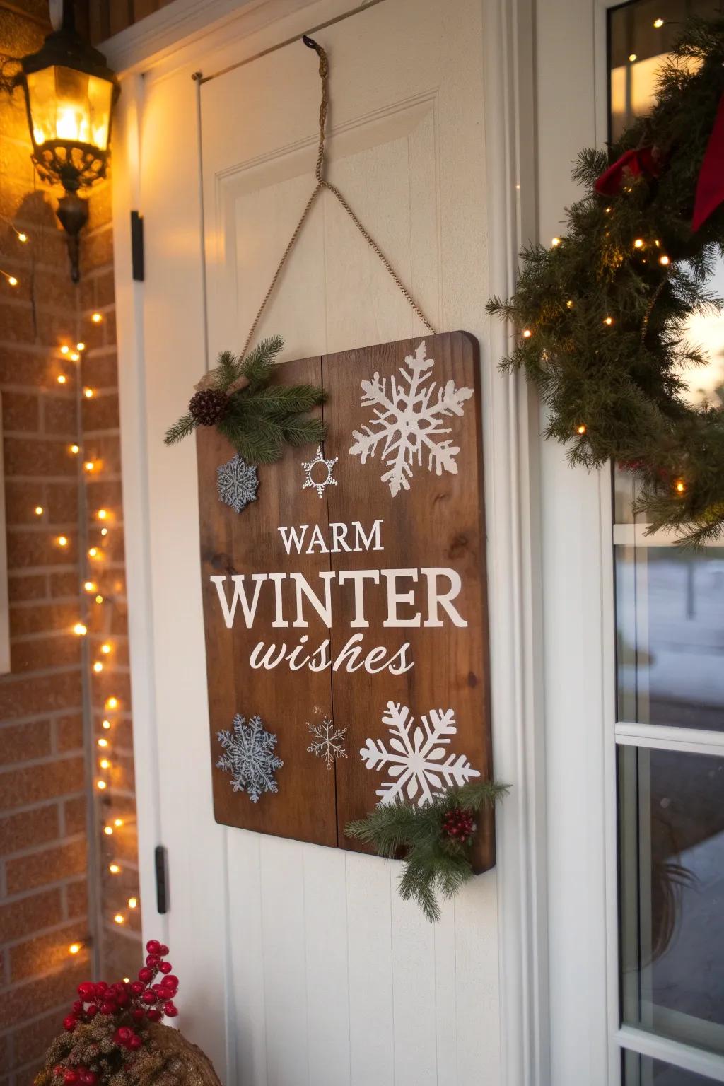 Holiday signage extends a warm reception.