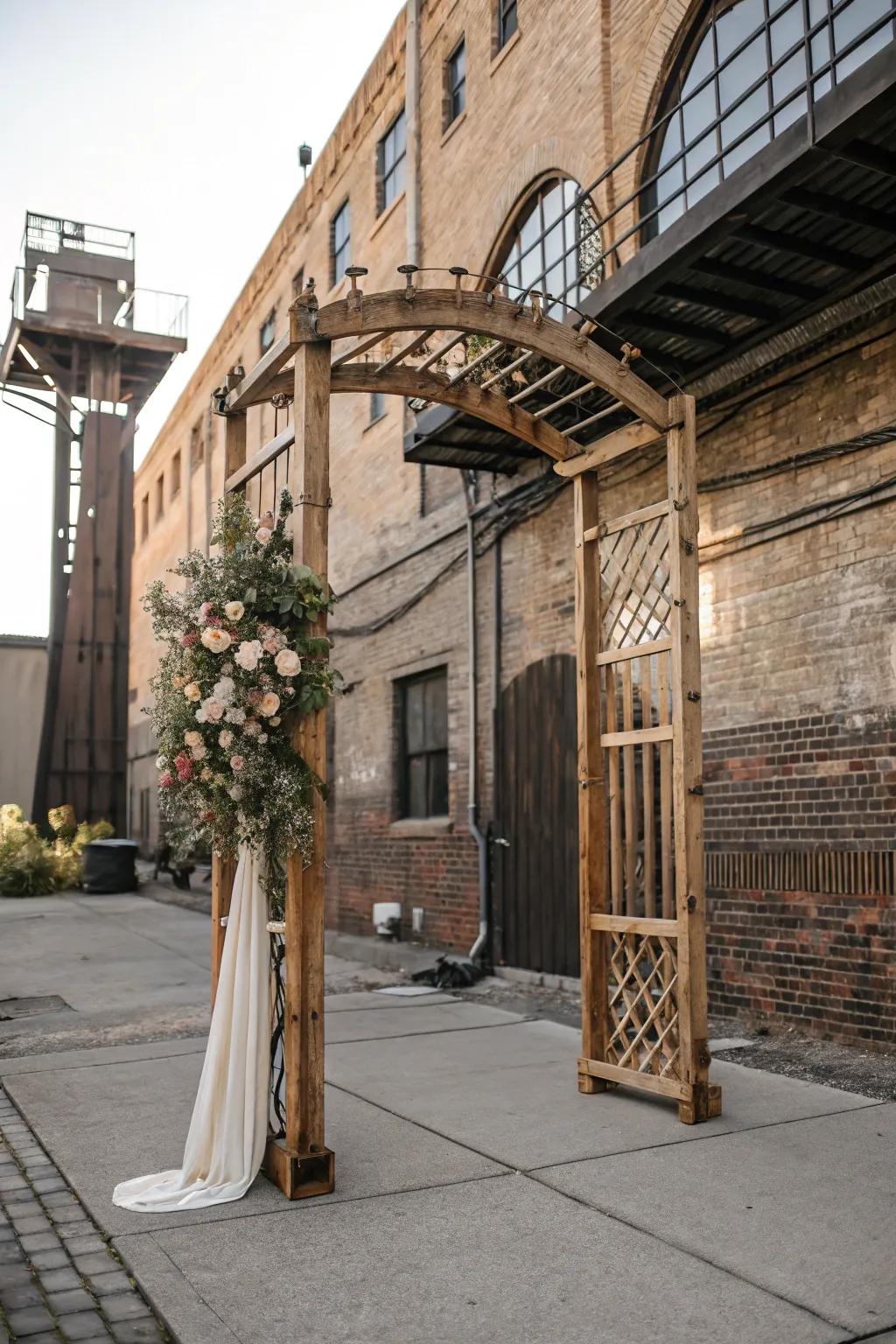 An urban-chic arch detailed with metal elements.
