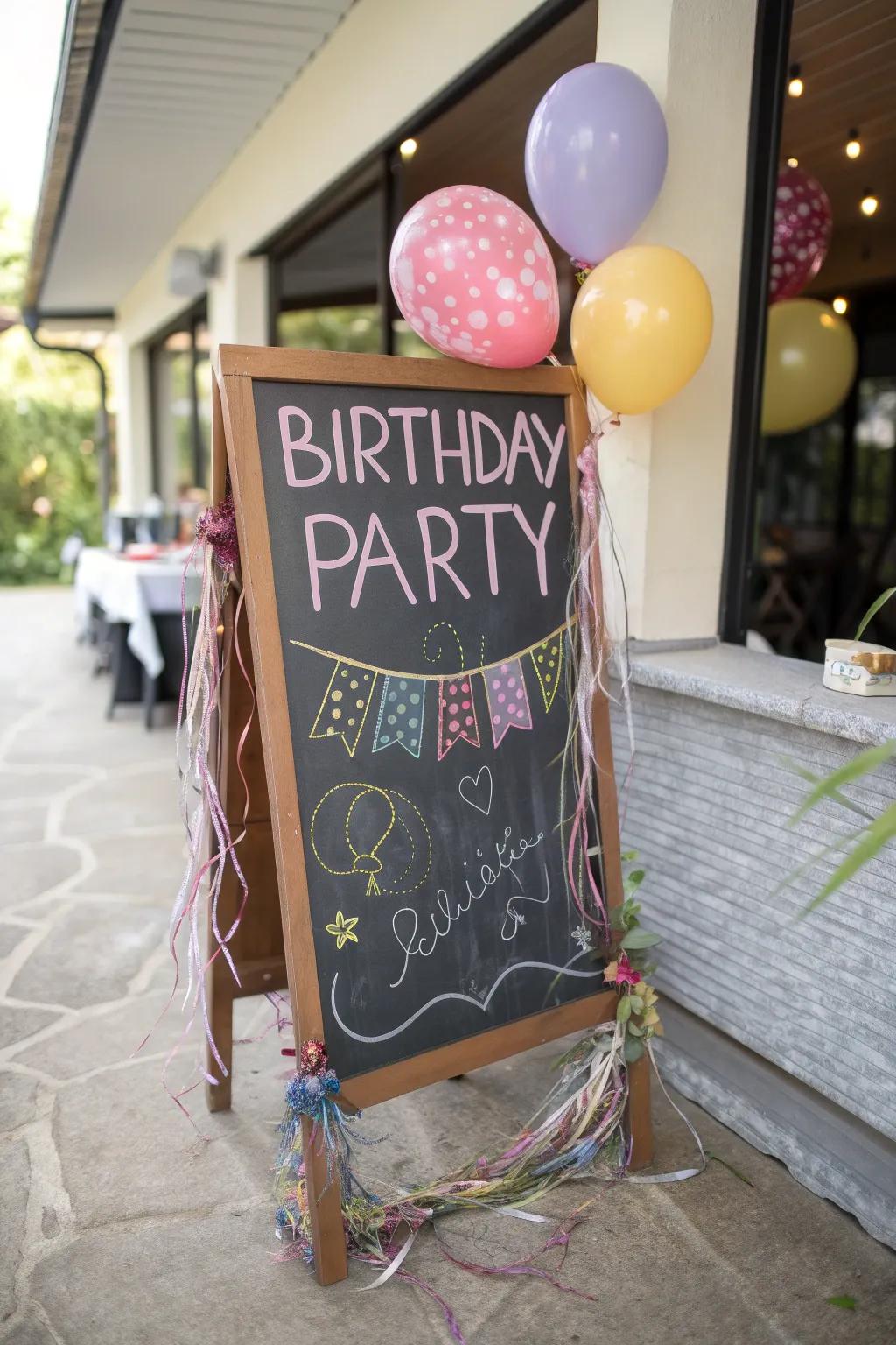 Infuse allure into your gathering via rustic slateboard signage.