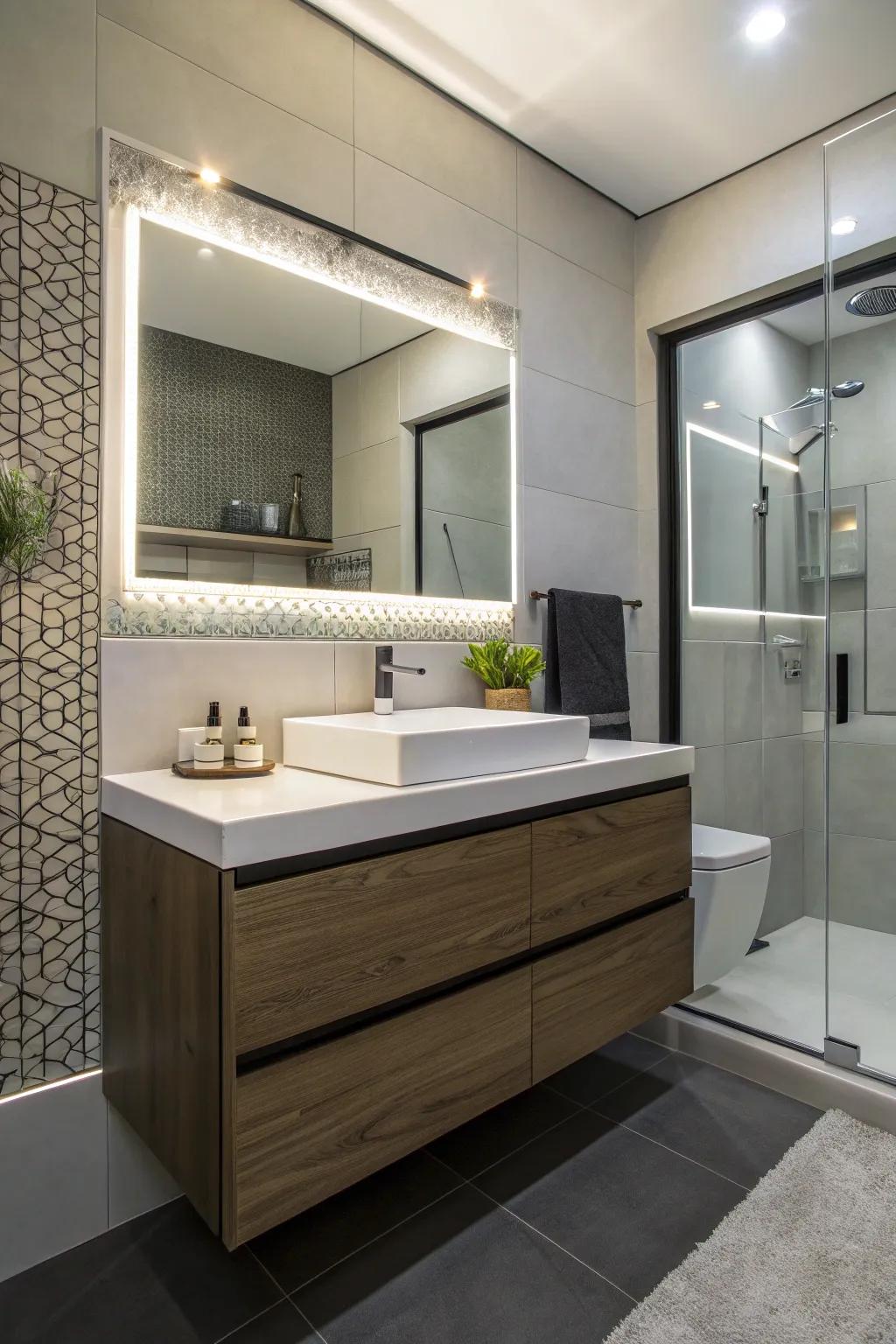 Create an airy feel with a wall-hung vanity.