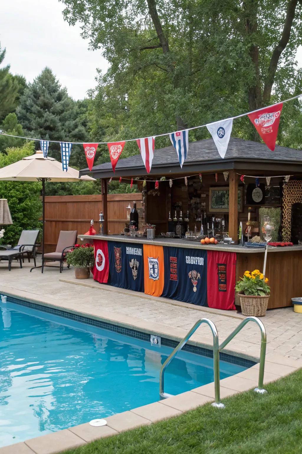 An athletic-inspired bar is perfect for game day excitement by the pool.