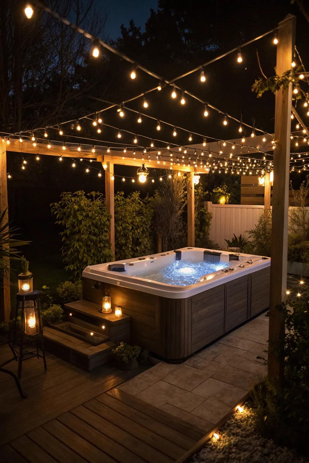 Surrounding lighting crafts a magical nighttime hideaway.