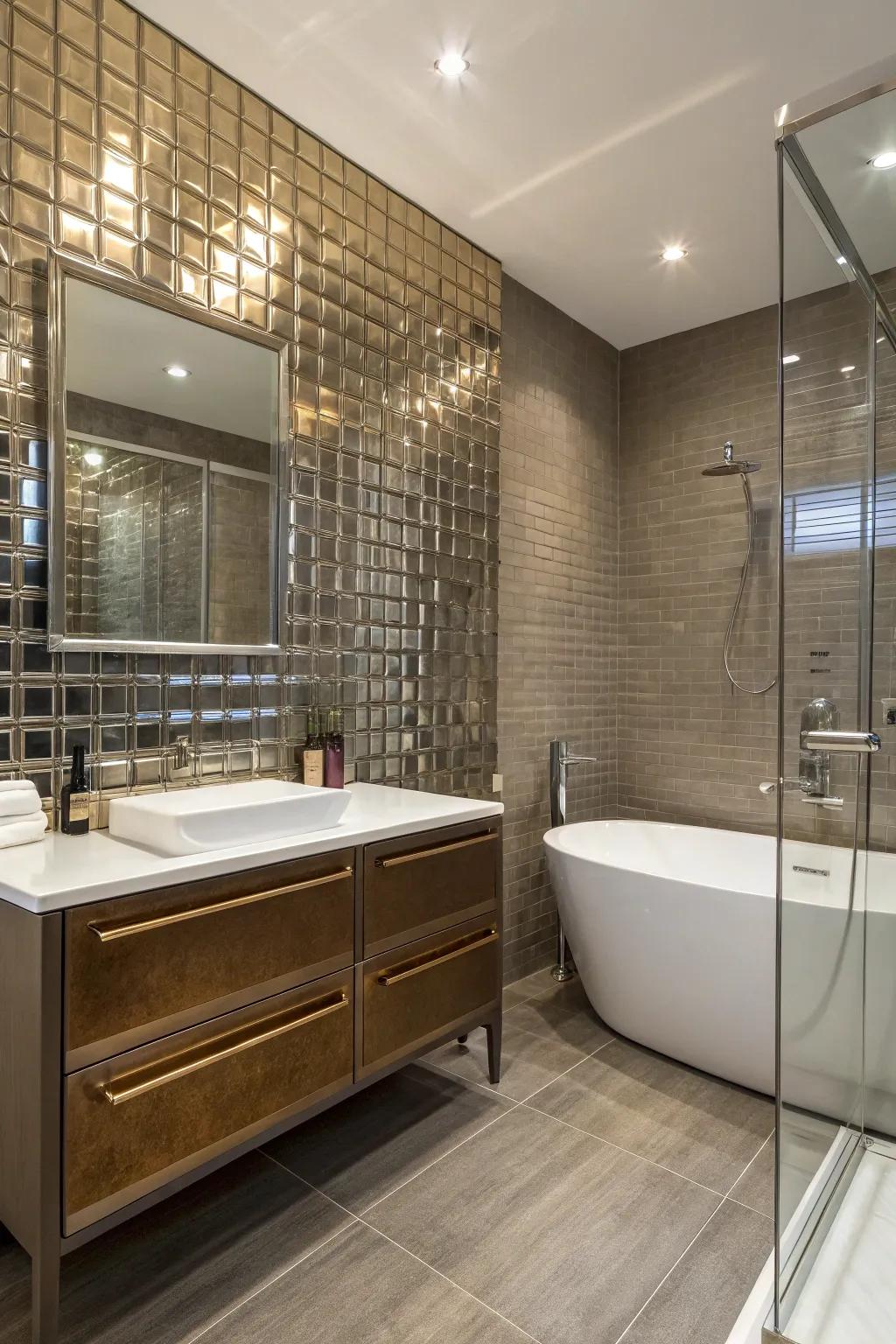 Shimmering accents include a hint of luxury and glamour.
