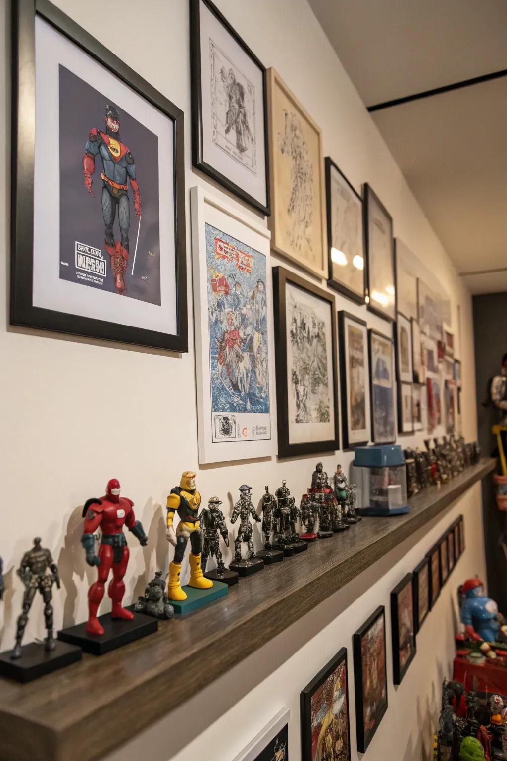 Artwork complements collectible figurines for a gallery-meriting presentation.