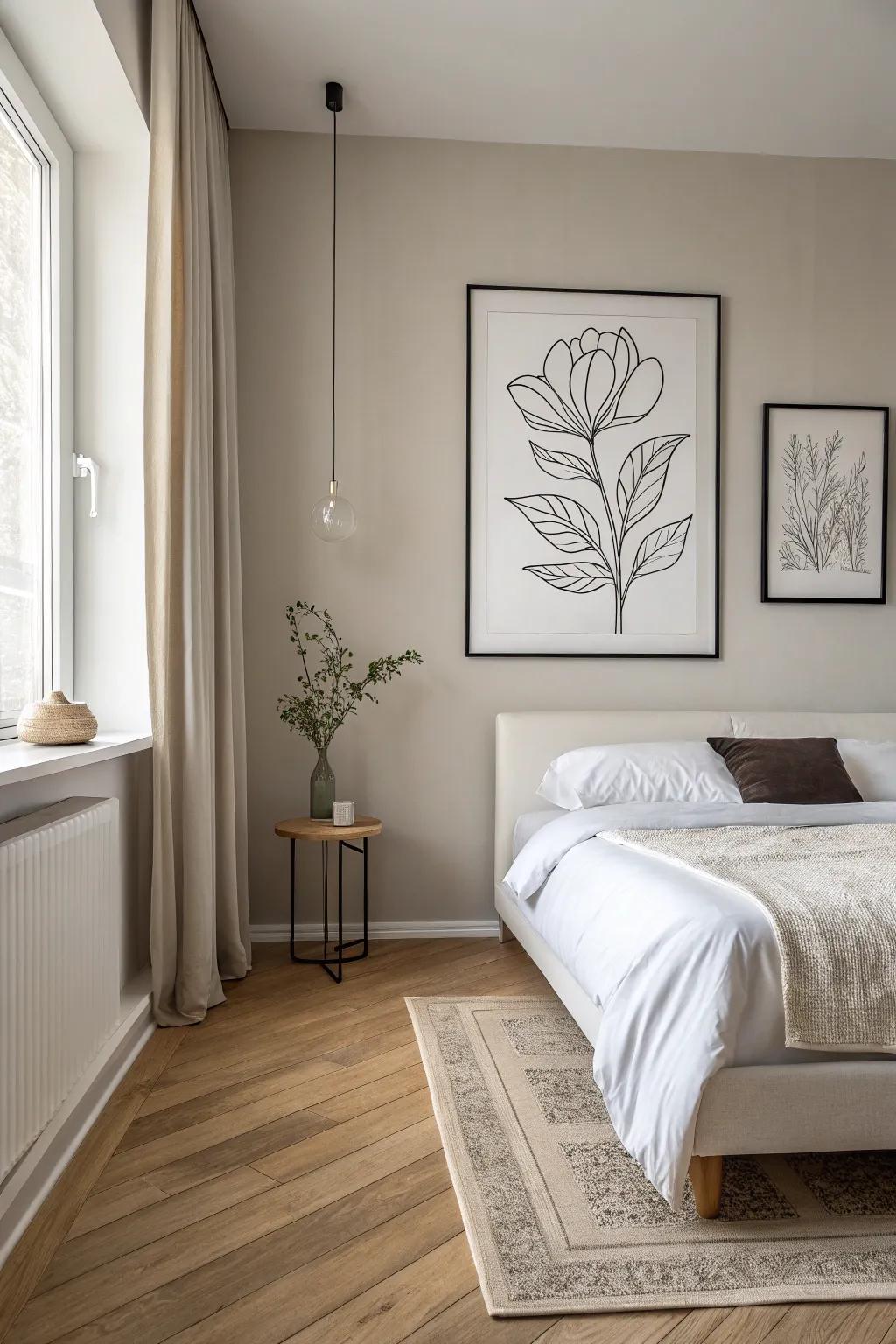 Minimalist line art prints evoke elegance through simplicity.