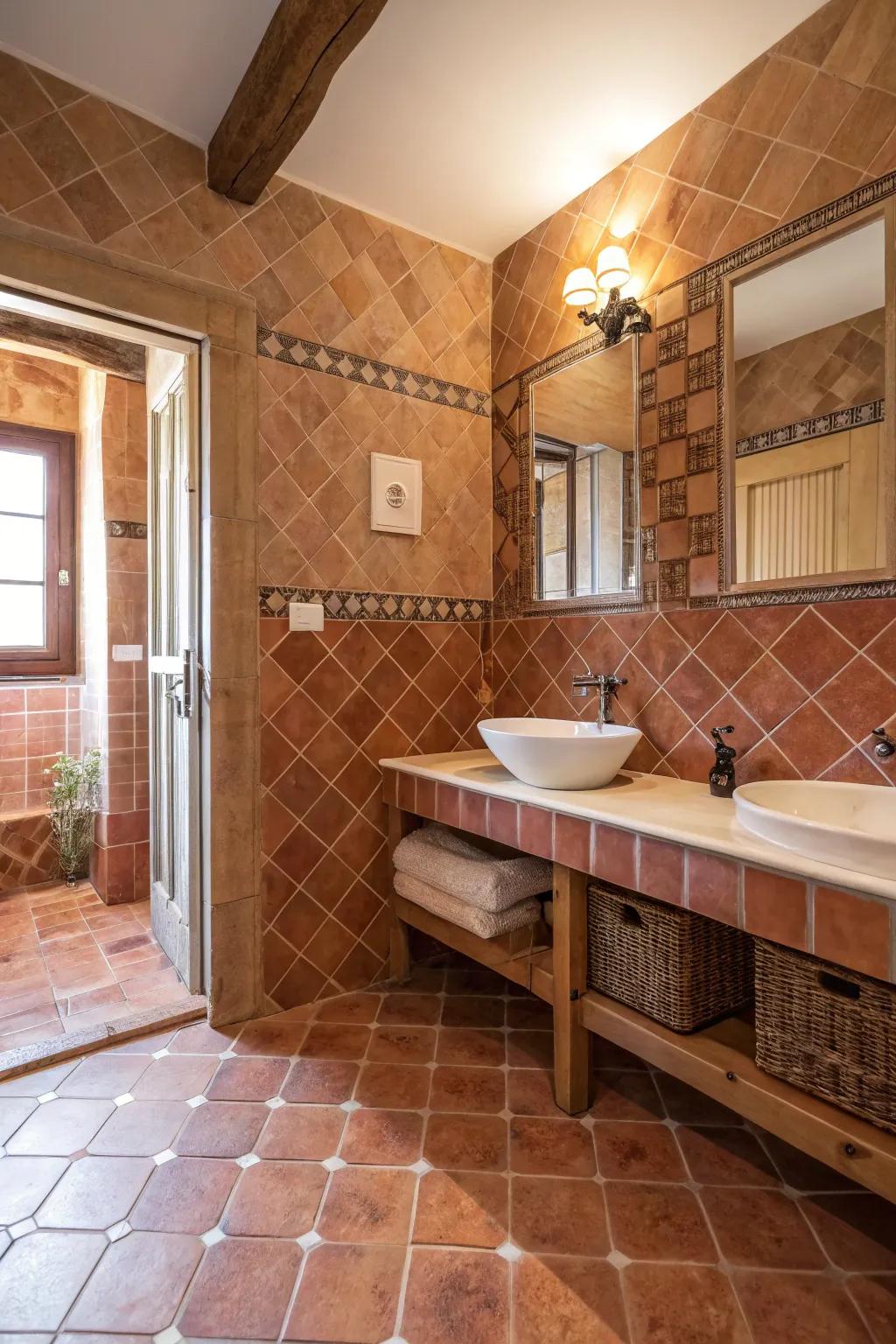 Natural hues infuse warmth and solace into your lavatory.