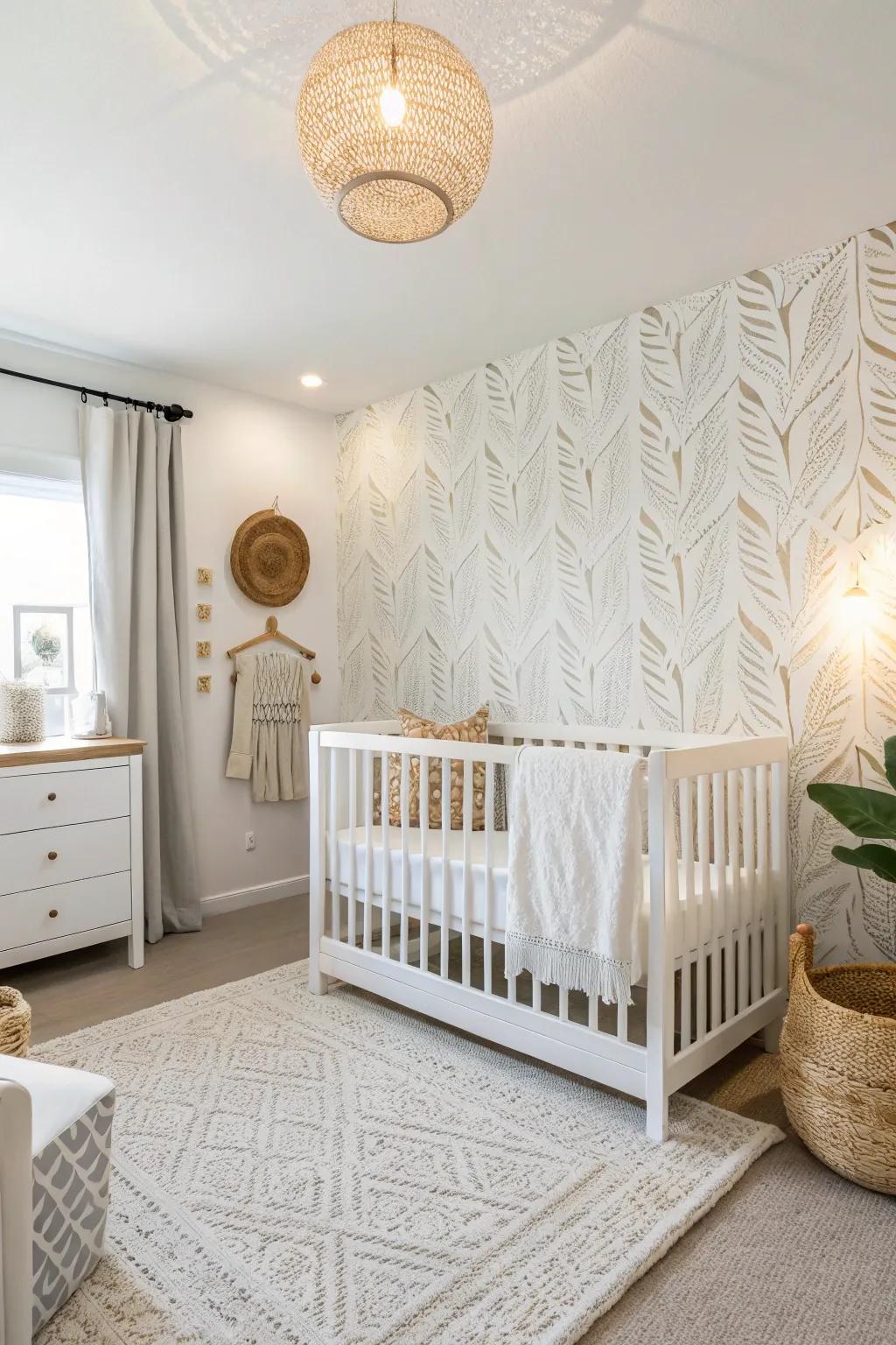 Depth is added to a white nursery with a featured wall.