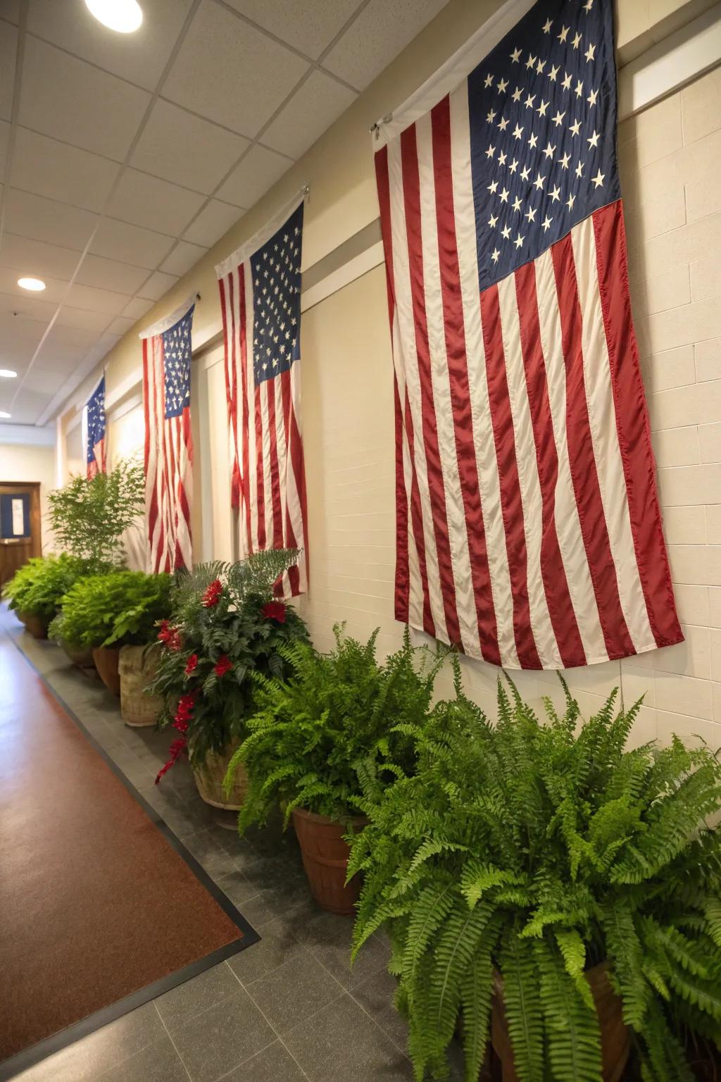 Flags paired alongside ferns enhance a new, vibrant fashion.