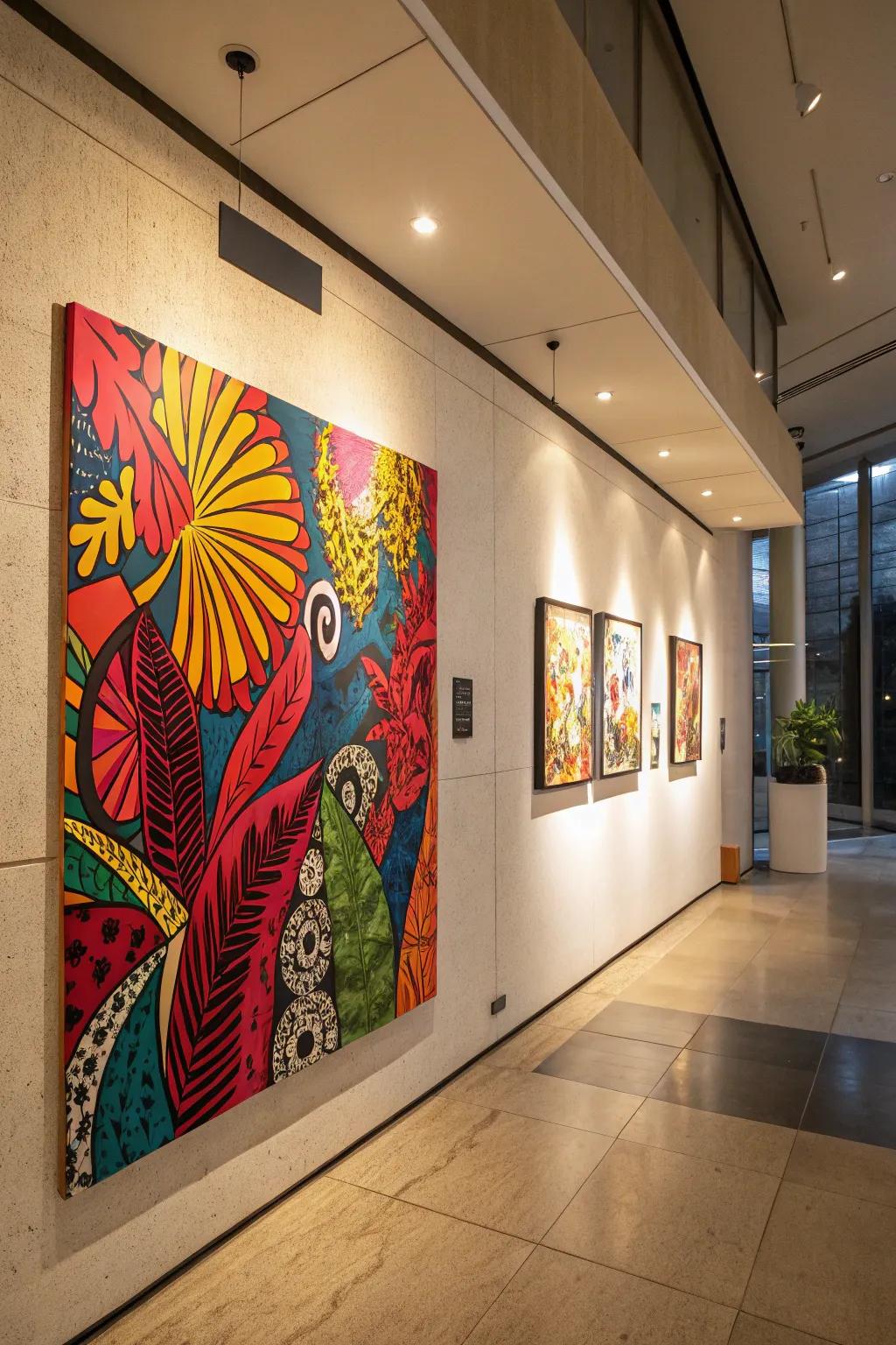 A striking artwork piece employing a splash of color as a central point.