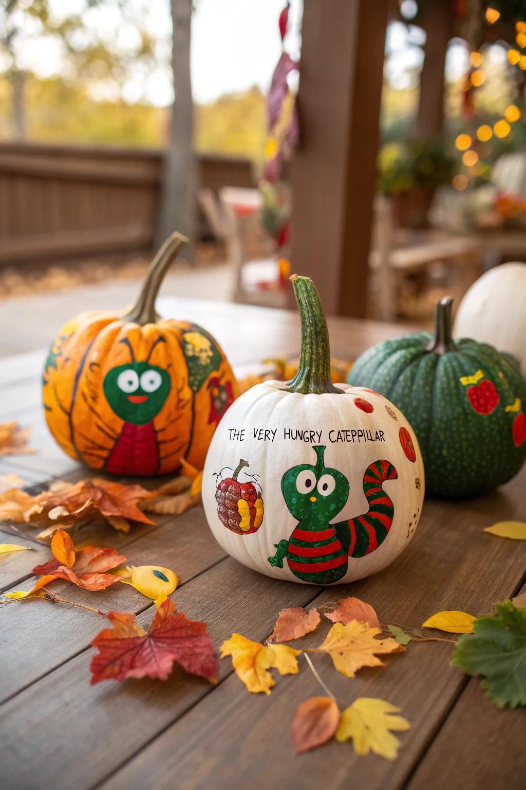 Storybook character pumpkins bring tales to life.