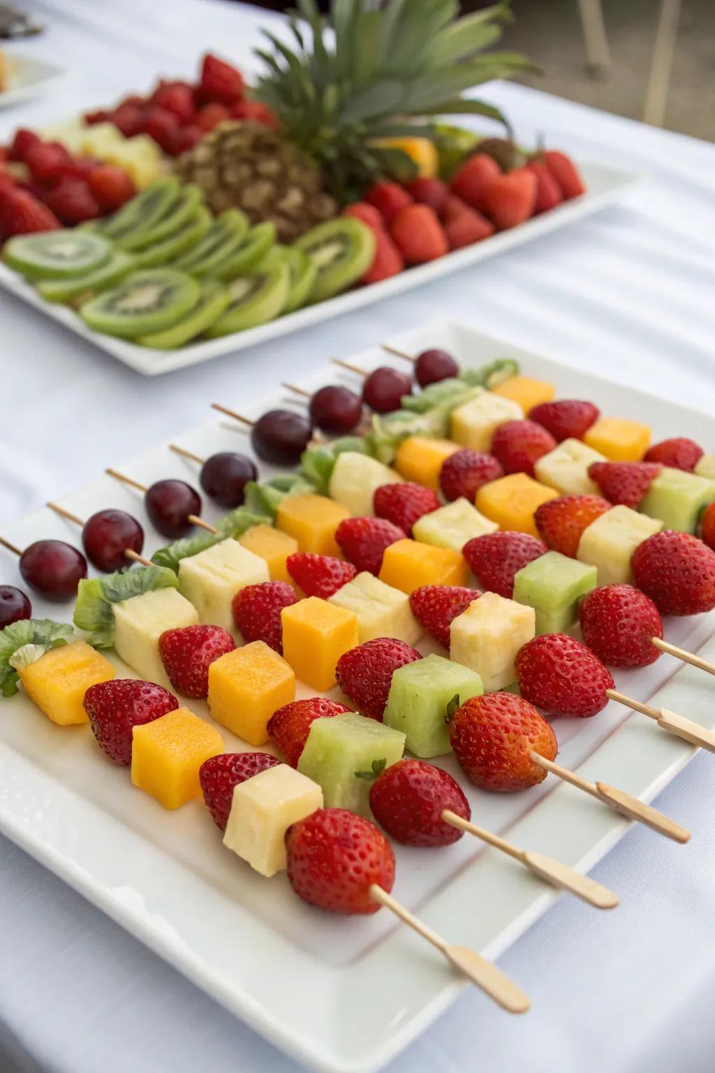 Colorful fruit rods elegantly arranged.