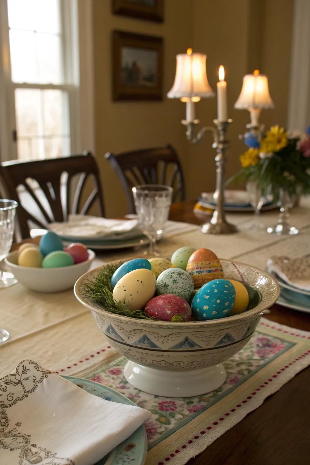 An elegant Easter egg display ideally suited for any abode.