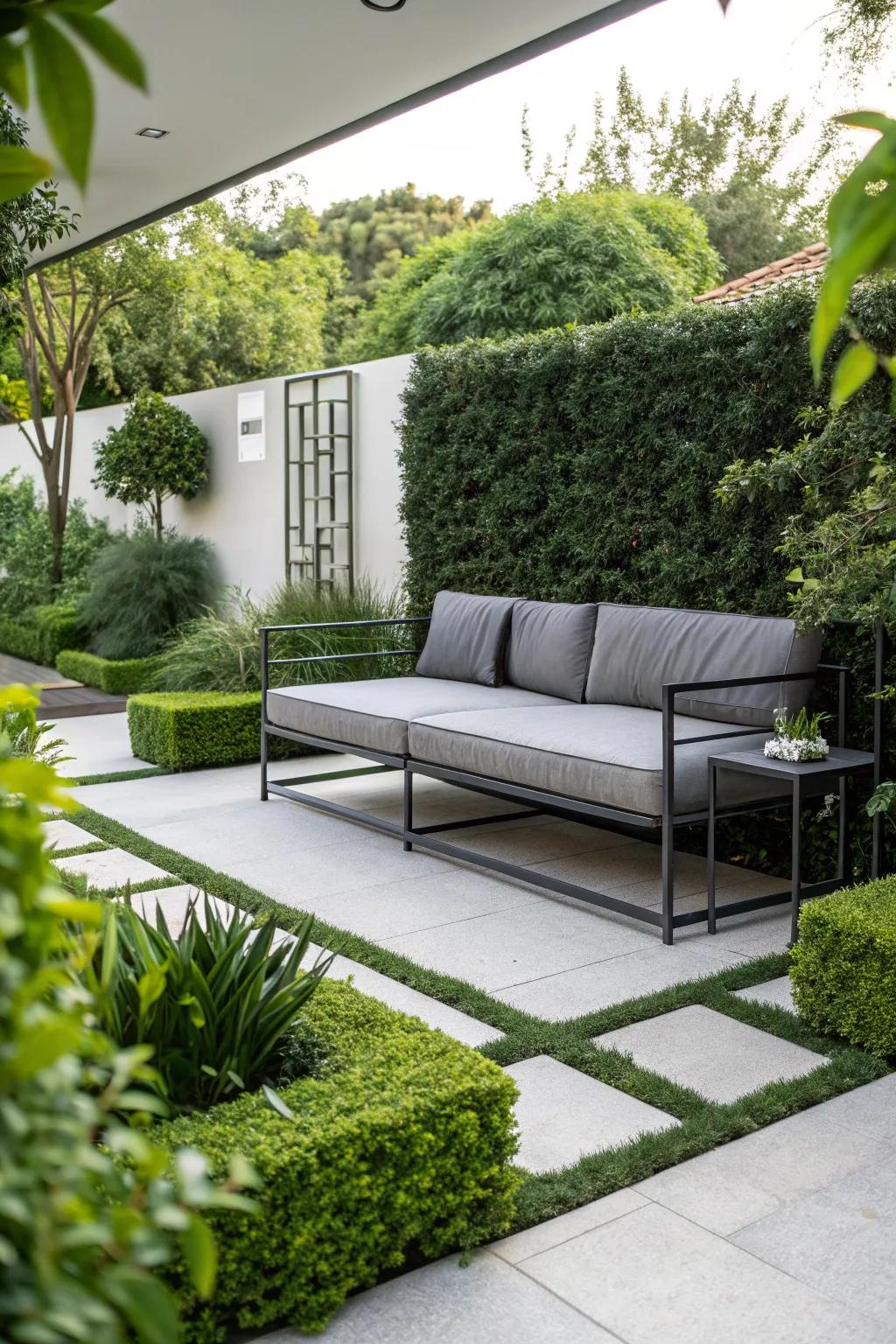 Industrial couches offer a modern sharpness to your yard.
