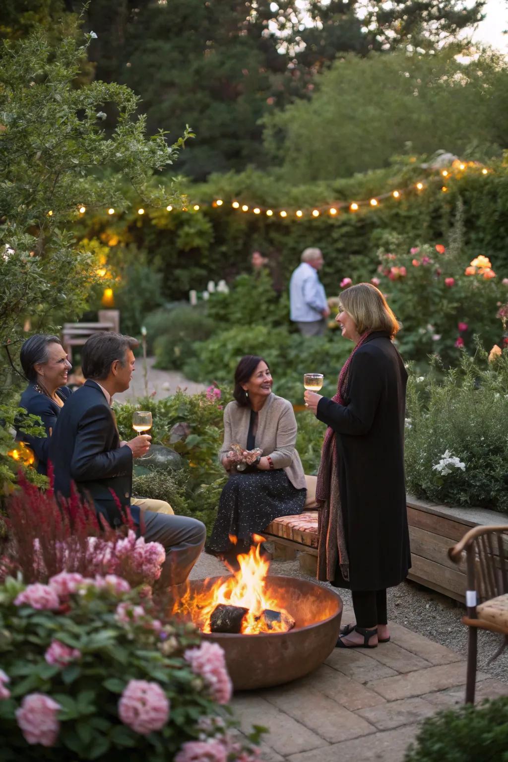 A fire pit becomes a comfy gathering point on cooler nights.