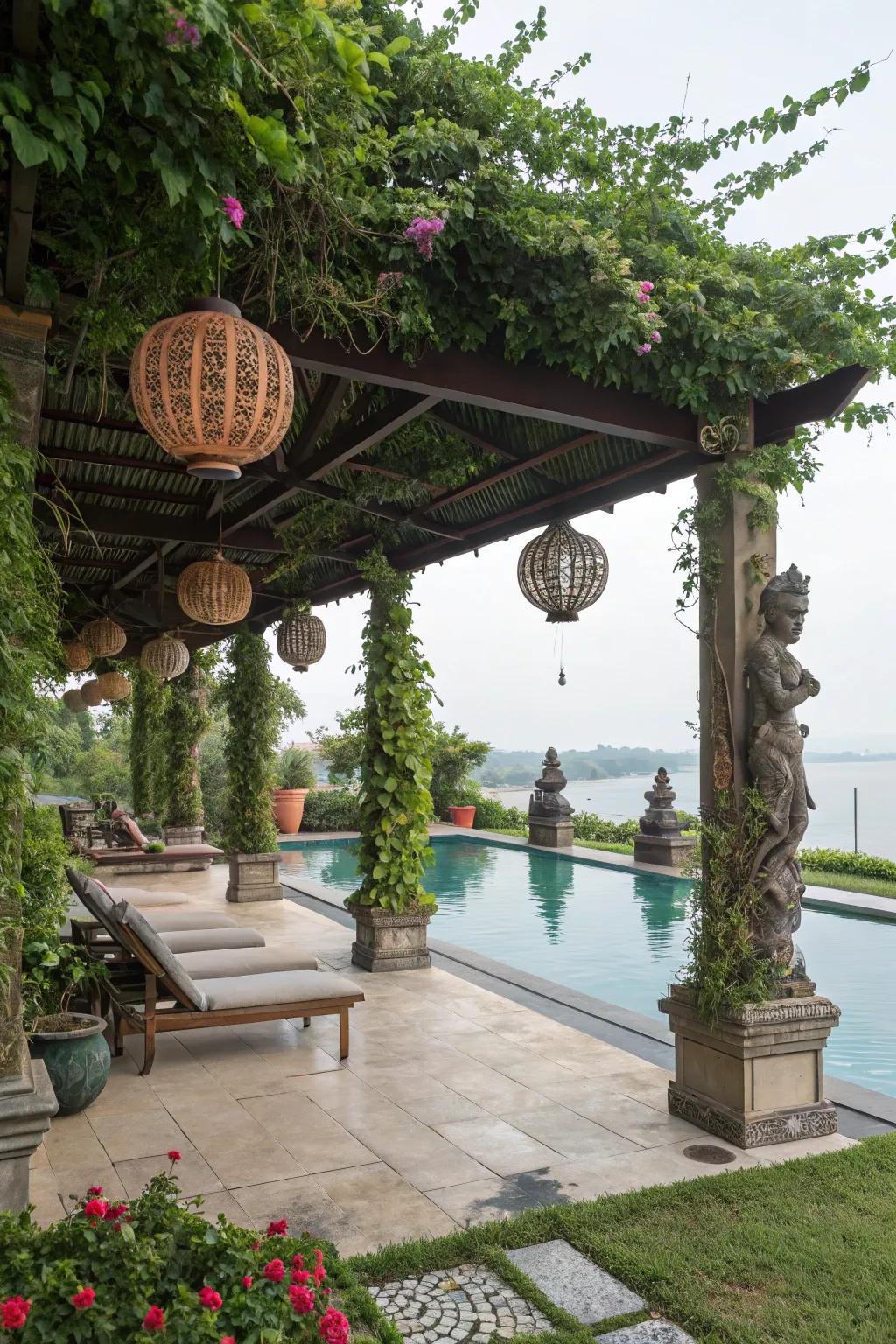 Artistic touches individualize and enrich pergola aesthetics.