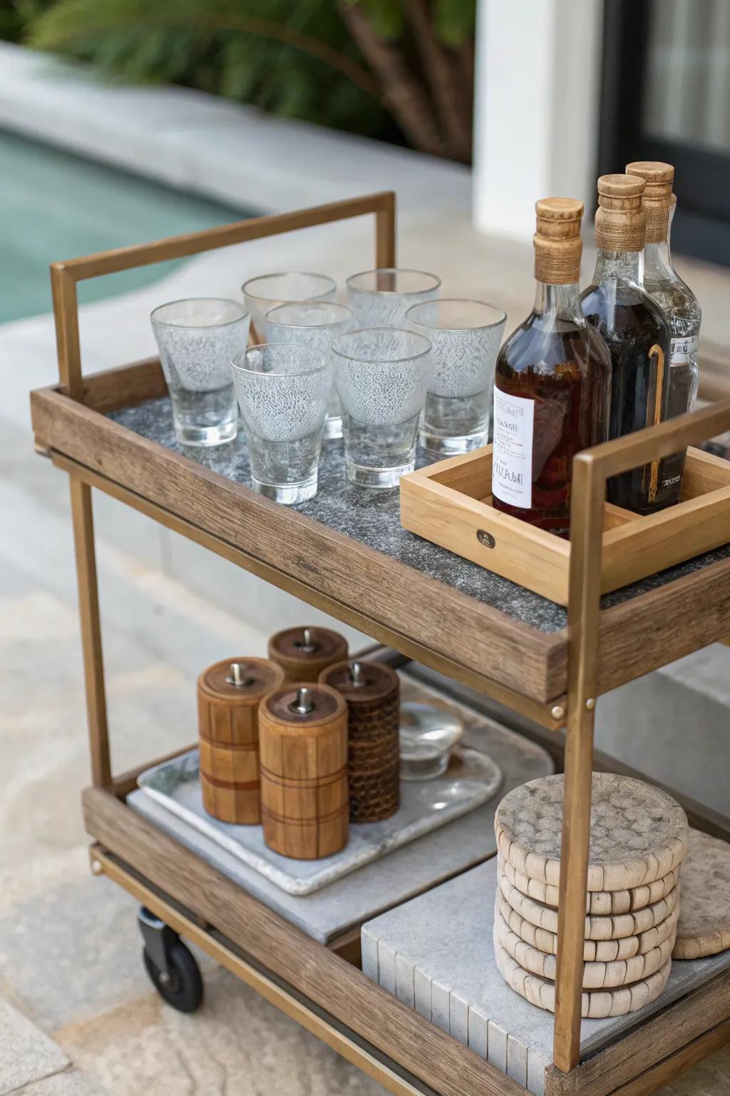 Organic components introduce calmness and grounding to the mobile bar.