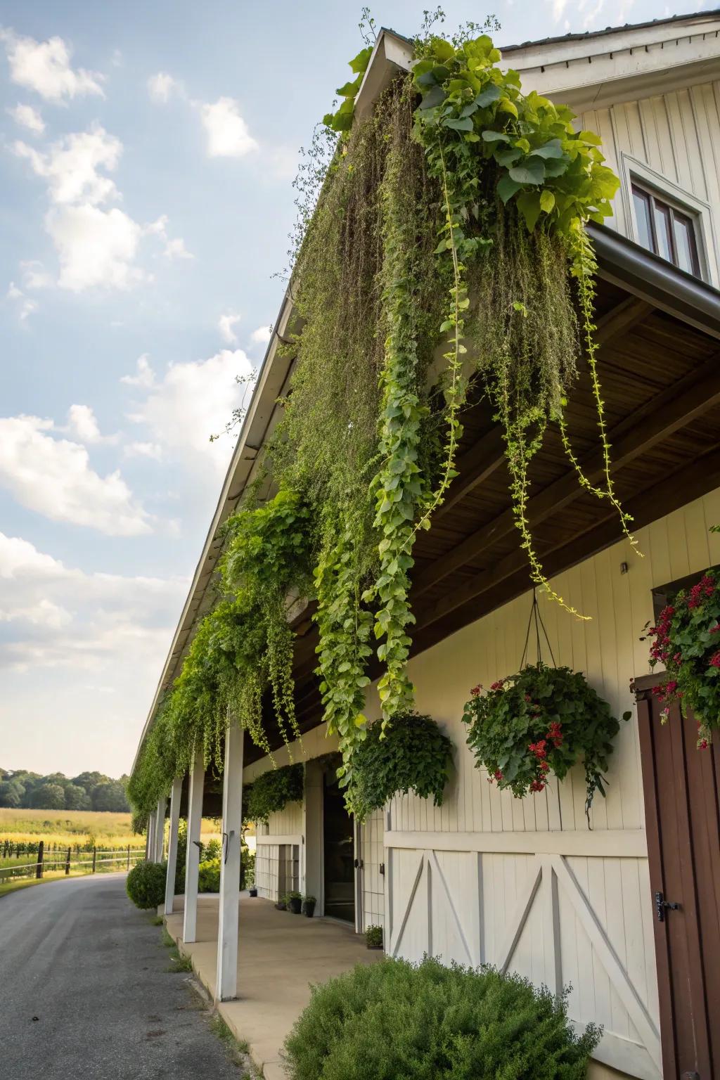 An overhang brought to life with cascading plants.