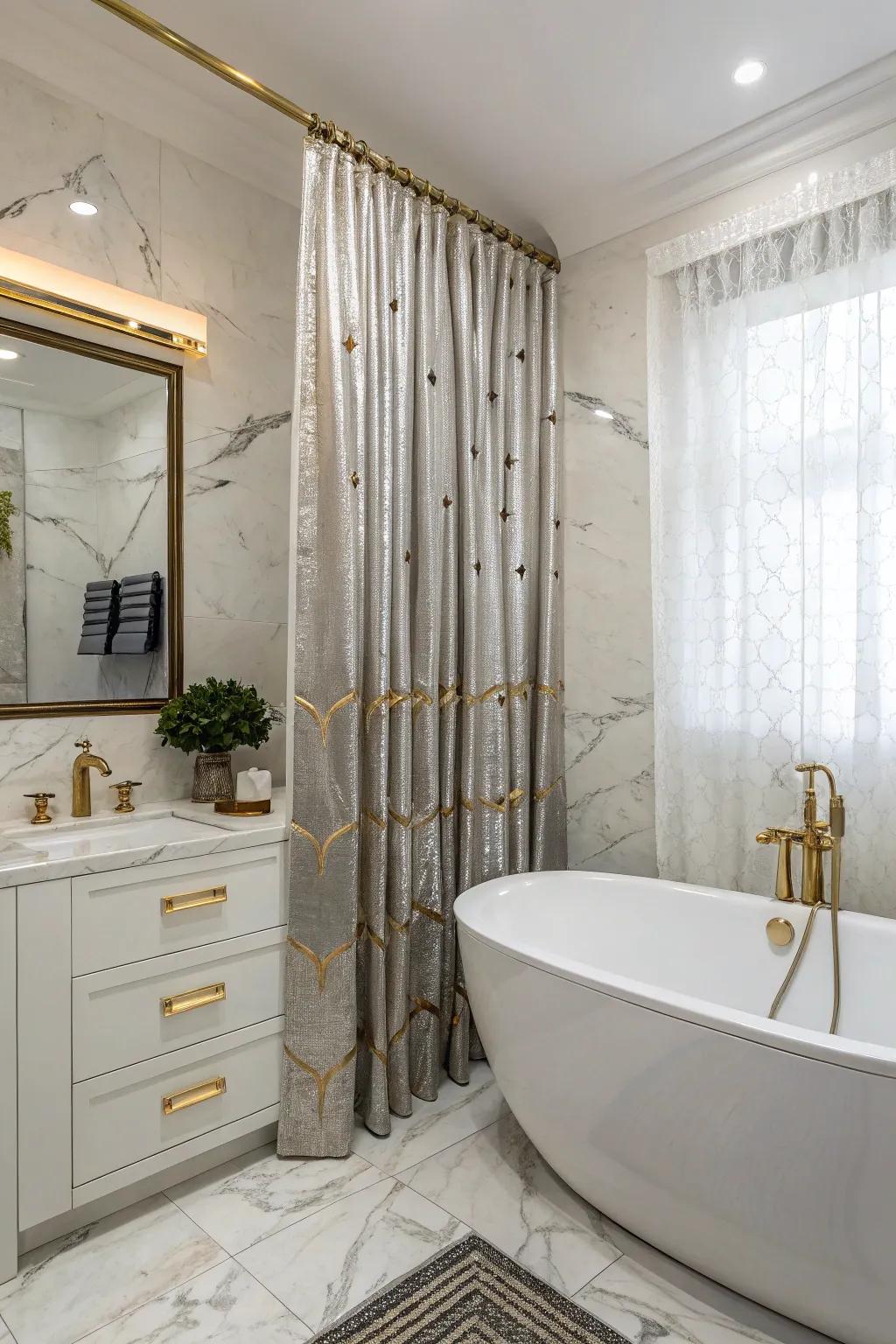 Metallic accents incorporate a glamorous touch to your washroom décor.