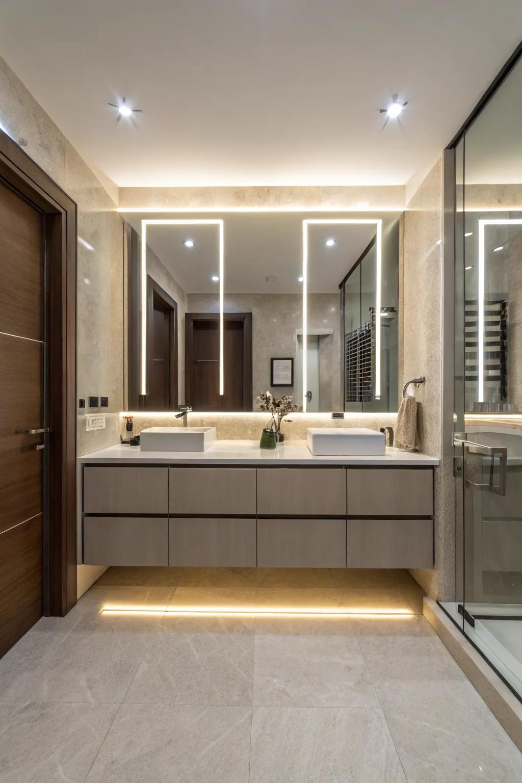 Superior illumination proffers versatile ambiance regulation for your bathroom.
