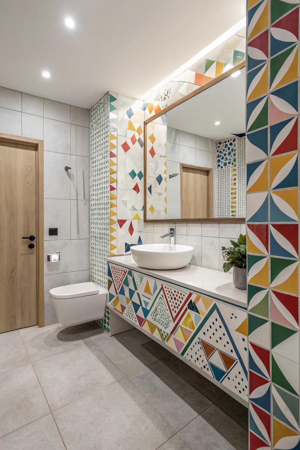 Geometric trims enhance bathroom décor with a modern edge.
