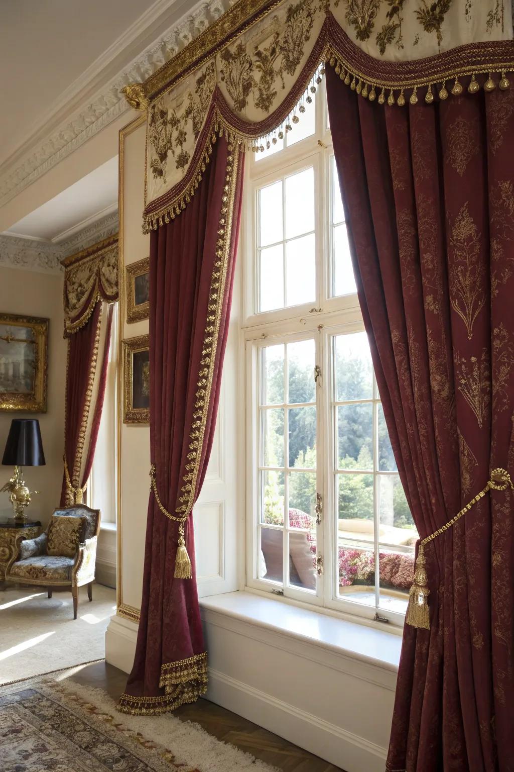 Fasteners contribute elegance and utility to bay window curtains.
