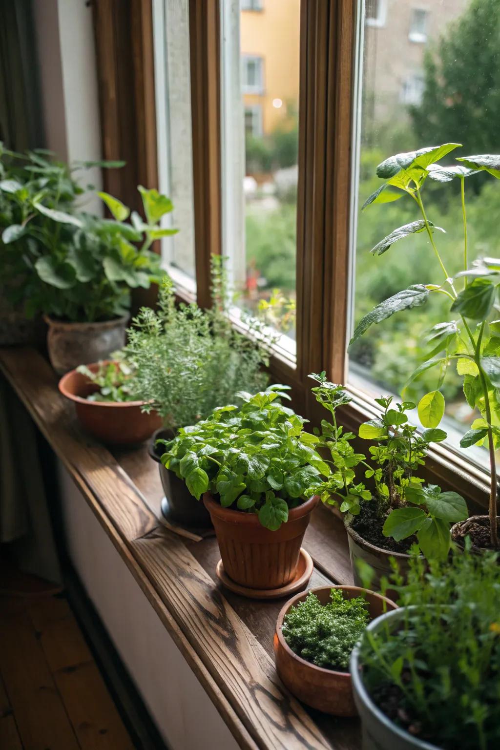 A window garden adds both beauty and practicality to your bay window.