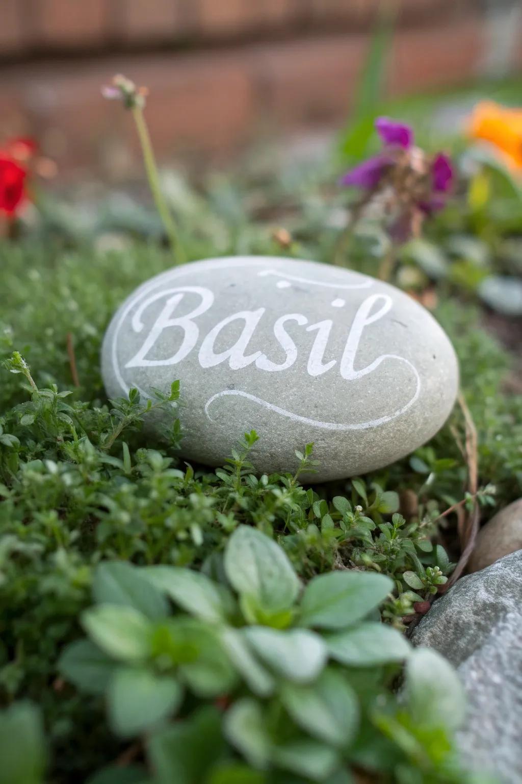 Elevate your garden's attraction by employing handcrafted pebble indicators.