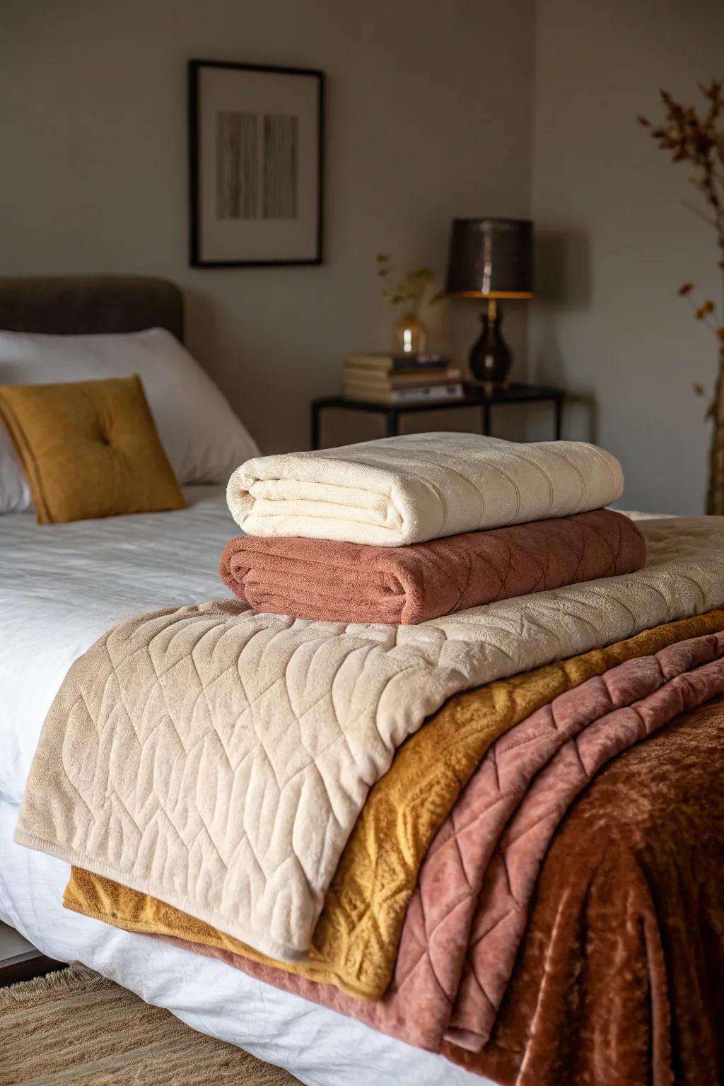 Layered comforters bring warmth and style to a bed.