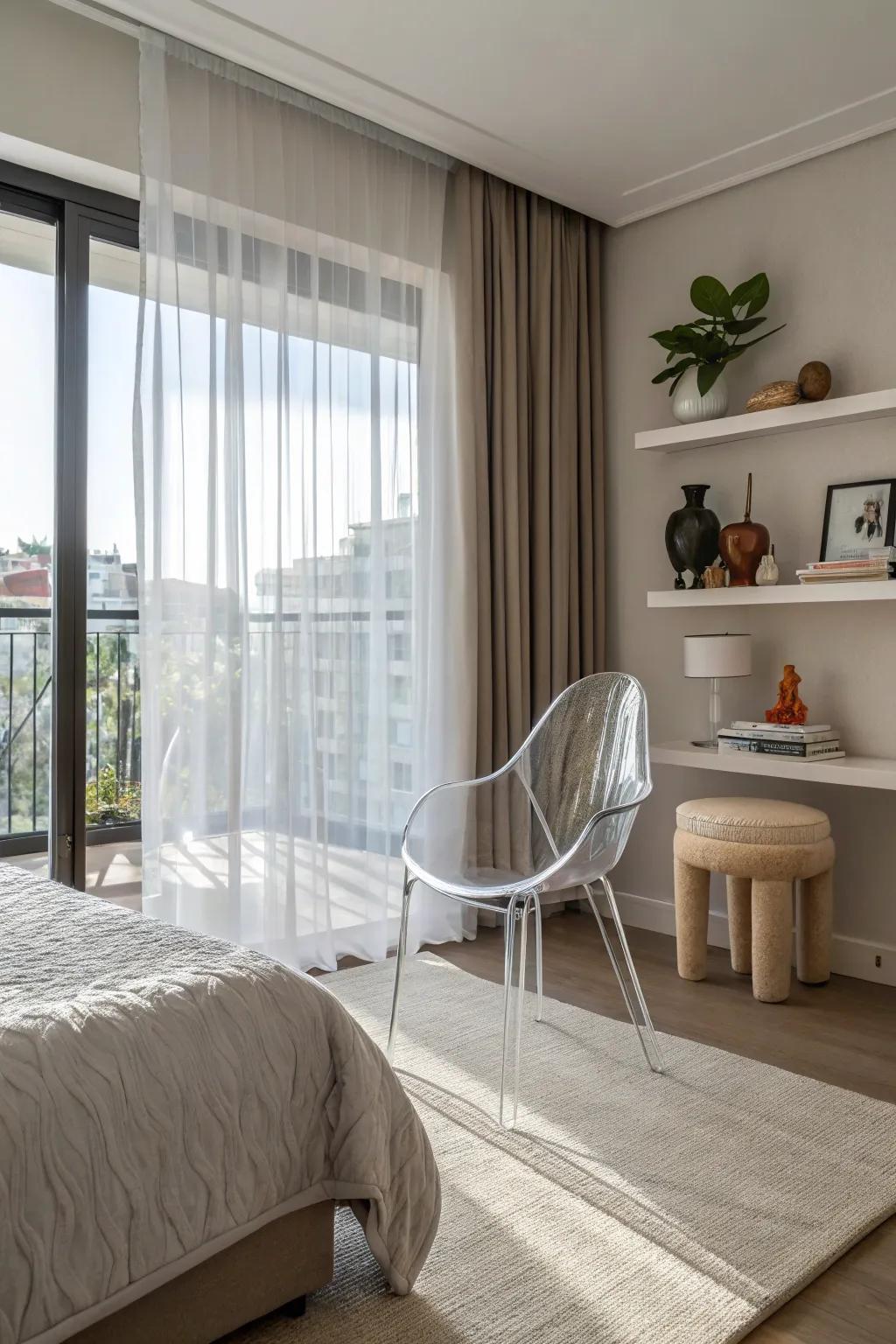 See-through chairs bring a futuristic and airy sensation to your space.