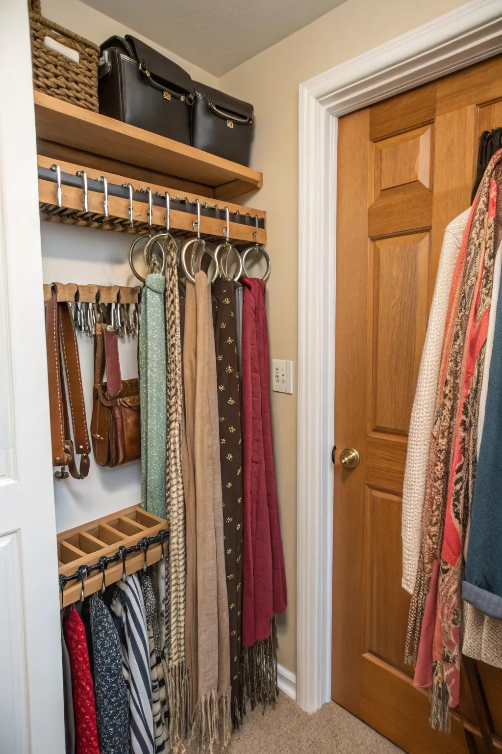 Hooks provide an easy and effective way to organize accessories.