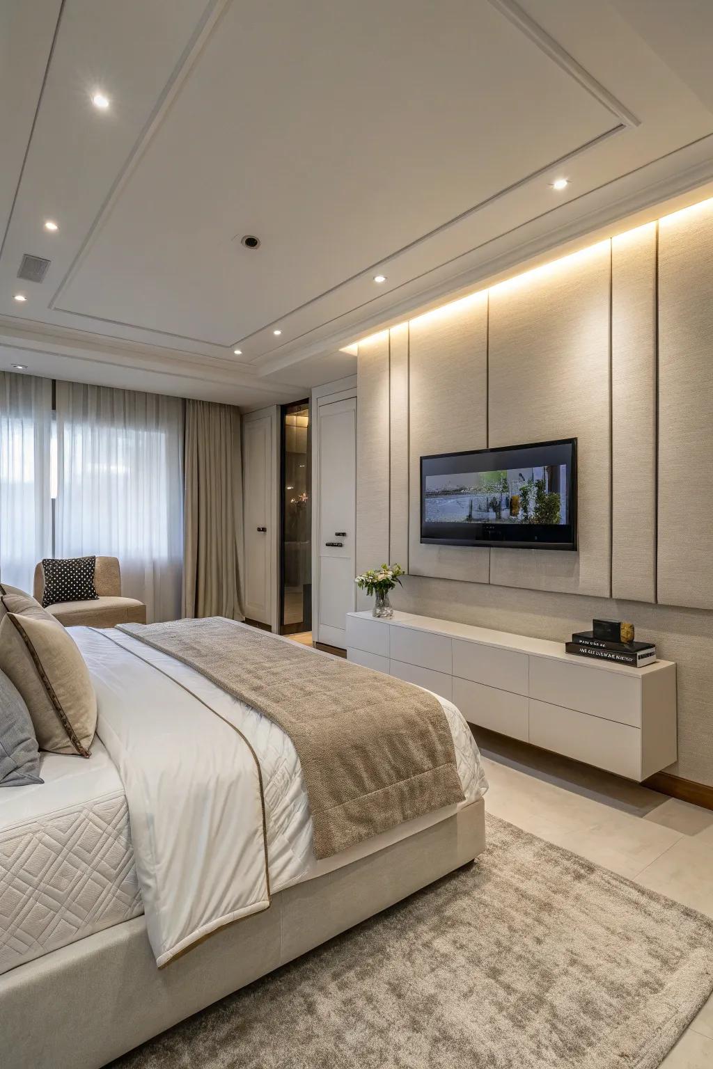 Intuitive technology integration maintains the room's aesthetic flow.