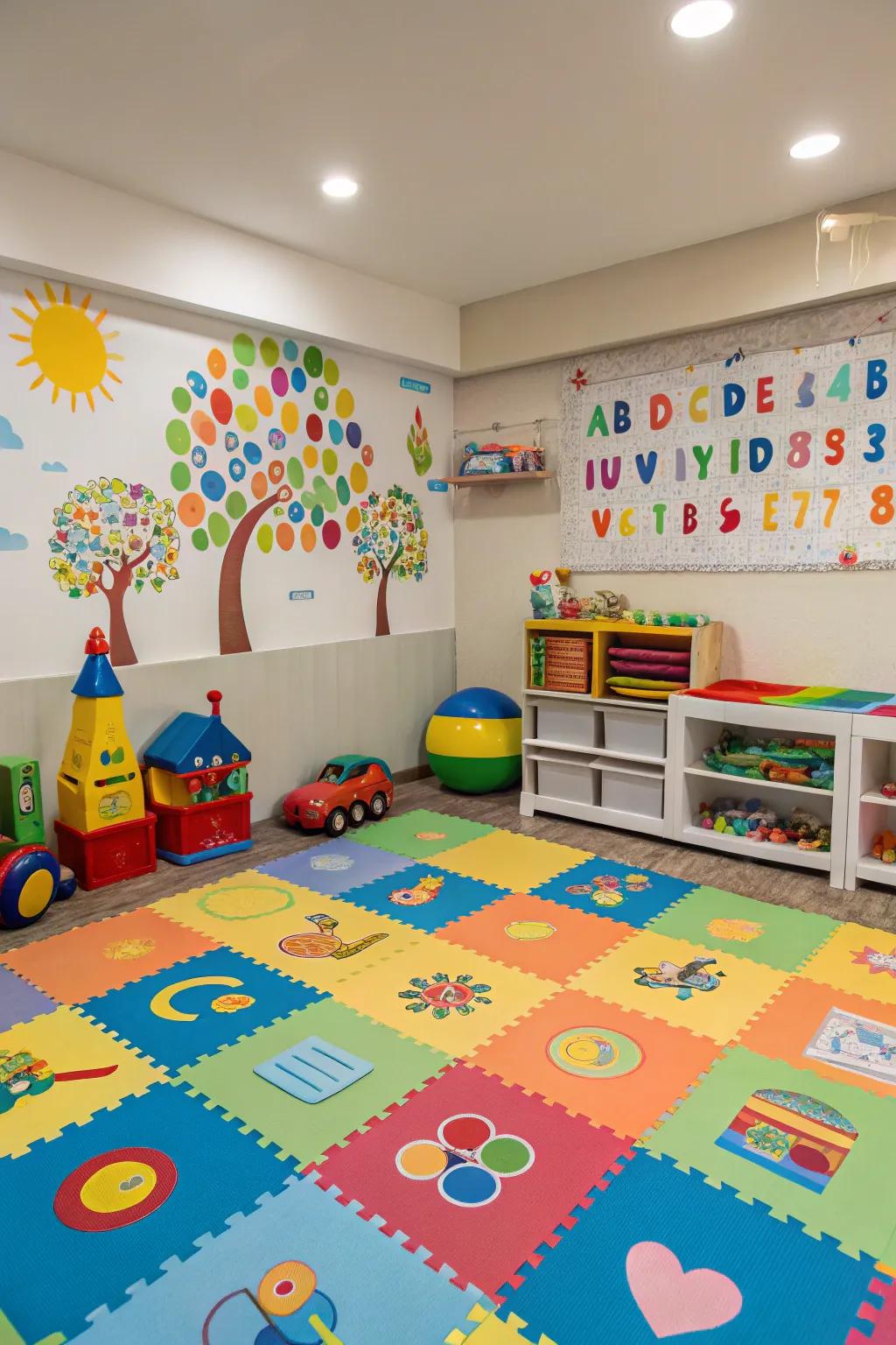 Fun and tough plastic flooring in a children's playroom