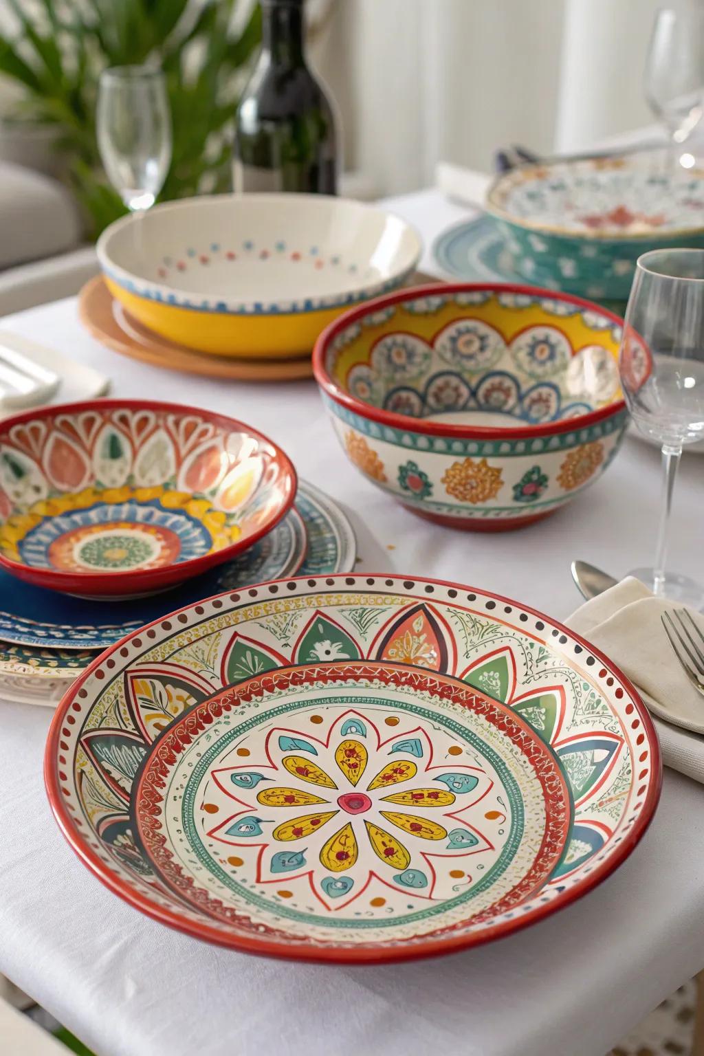 Hand-painted ceramicware is both functional and artistic, perfect for any dinner table.