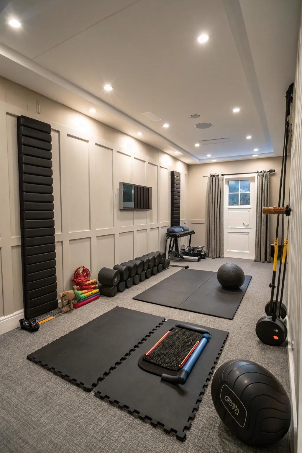Soundproofing mats ensure a quiet and peaceful workout environment.
