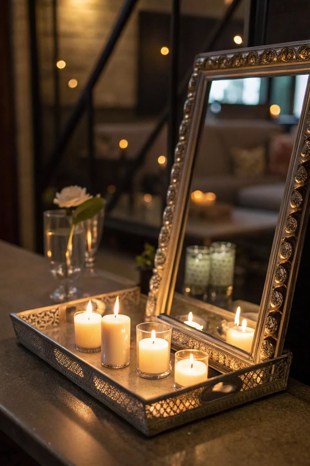 Reflect tender radiance with reflective surface luminary trays.