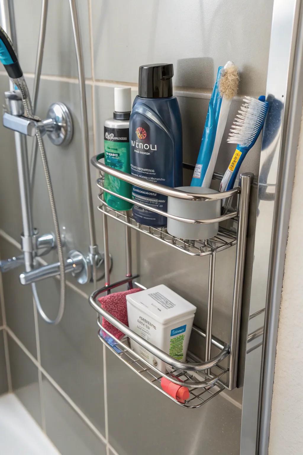 Discover the ease of a magnetic shower caddy, effortlessly maintaining order.