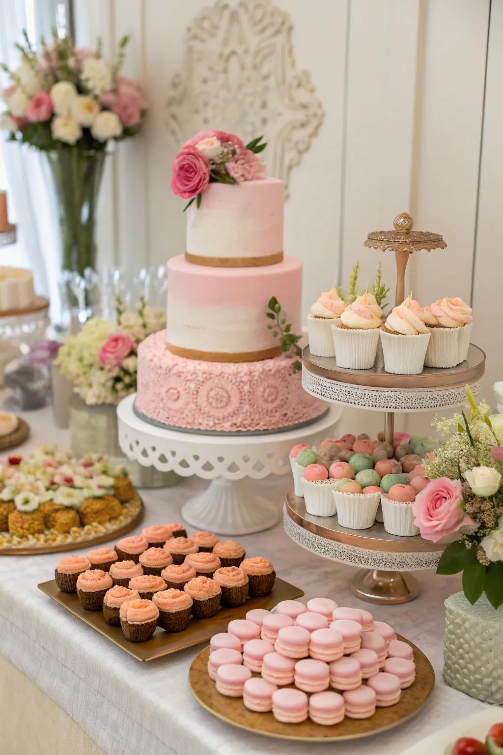 A beautiful sweet treat table that serves as a center of attention in the celebration decor.