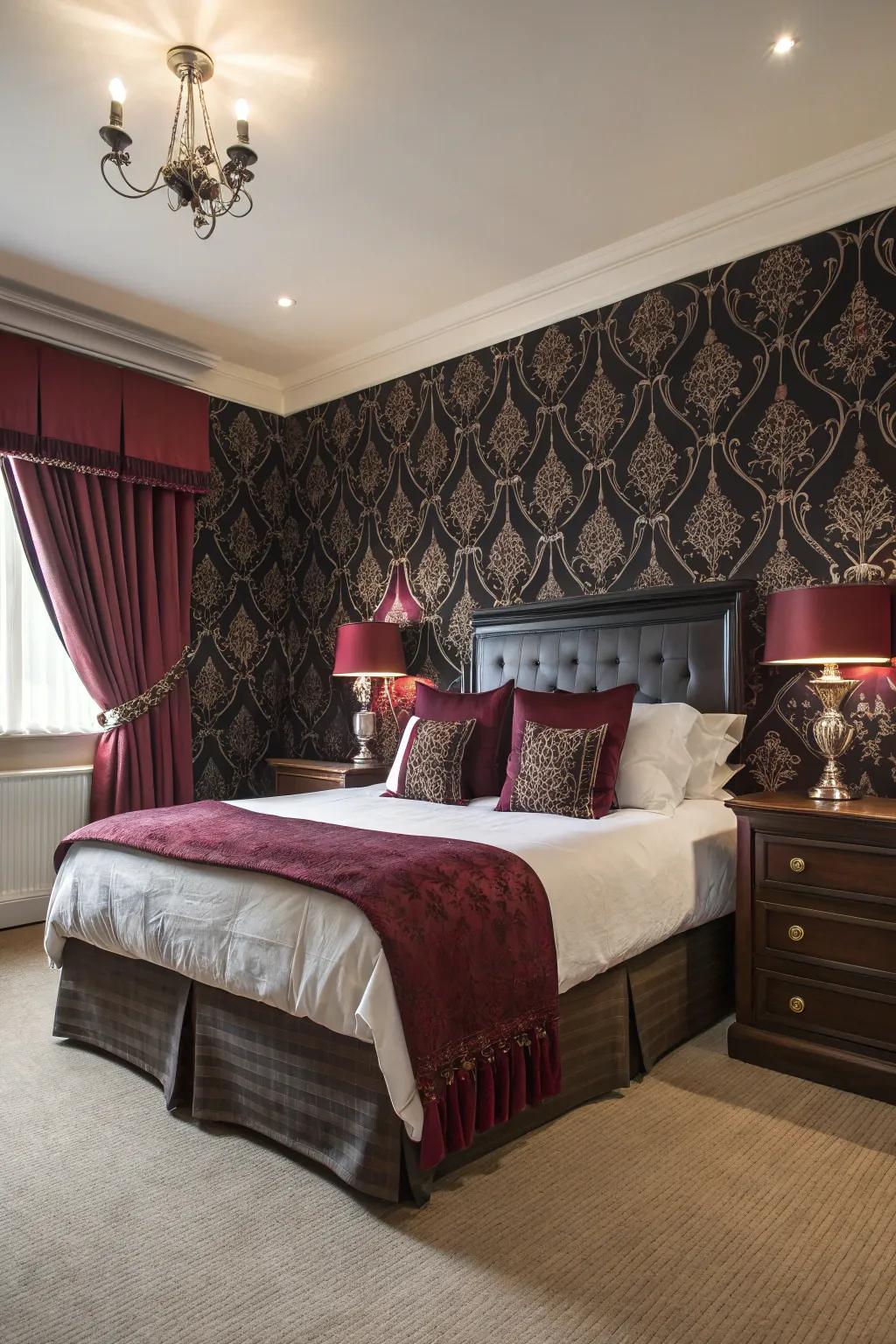 Patterned wallpaper adds perception and elevates your bedroom plan.