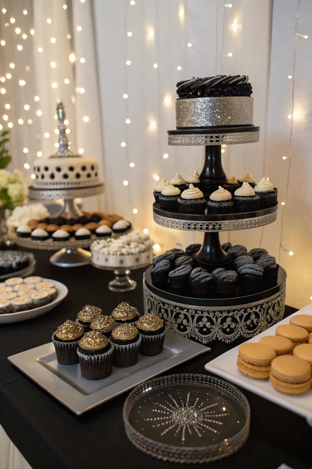 An inviting sweet table featuring elegant radiance.
